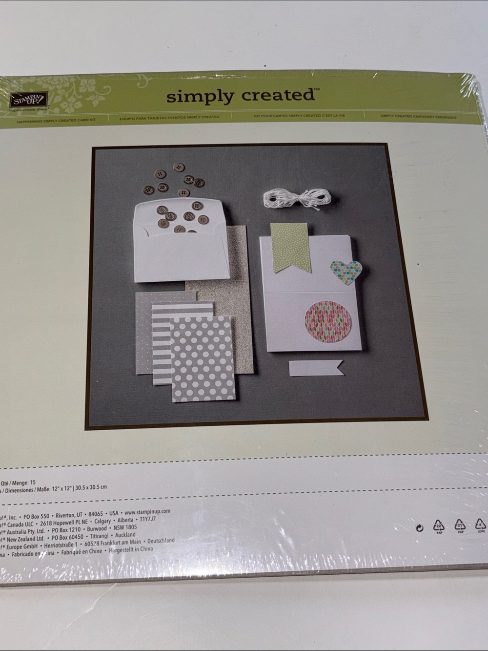 Stampin' Up! Simply Created craft/card kit featuring pre-cut paper accents, env